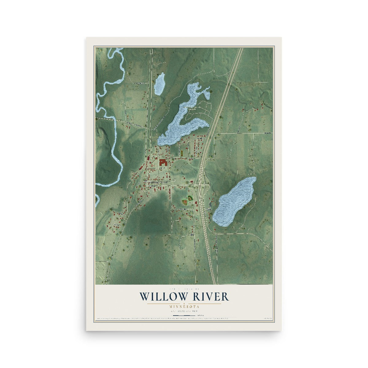 Map of Willow River, Minnesota, 12 x 18 inch unframed archival matte print