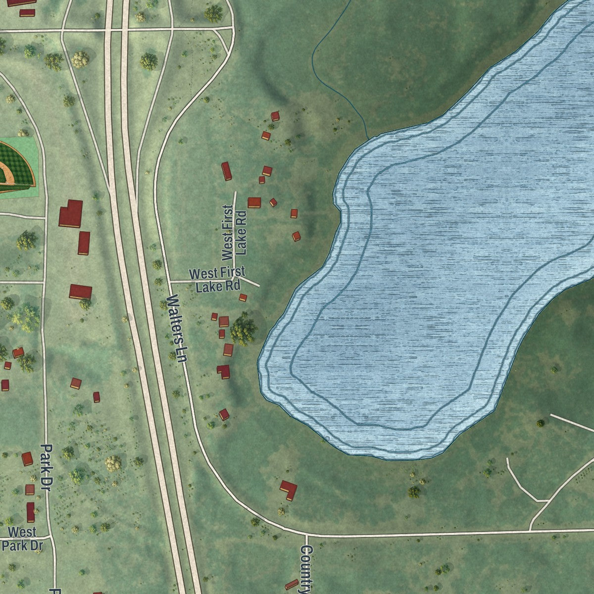 Second close-up of the map of Willow River, Minnesota print showing more streets and buildings