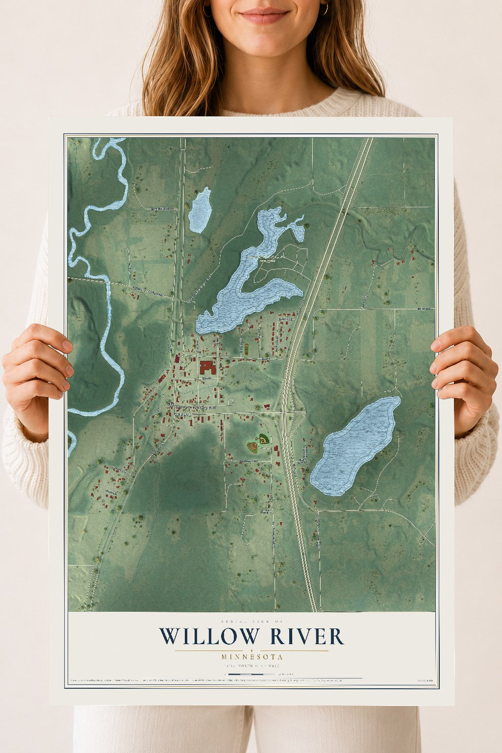 Map of Willow River, Minnesota, 18 x 24 inch unframed archival matte print