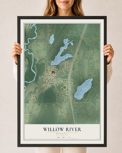 Map of Willow River, Minnesota, 24 x 36 inch print in a black wood frame