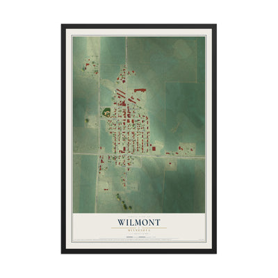 Map of Wilmont, Minnesota, 12 x 18 inch print in a black wood frame
