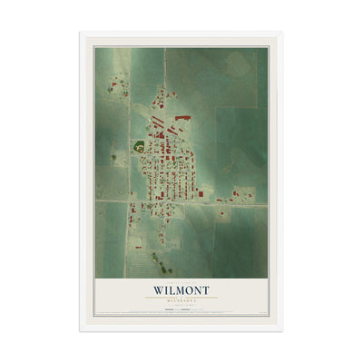 Map of Wilmont, Minnesota, 12 x 18 inch print in a white wood frame