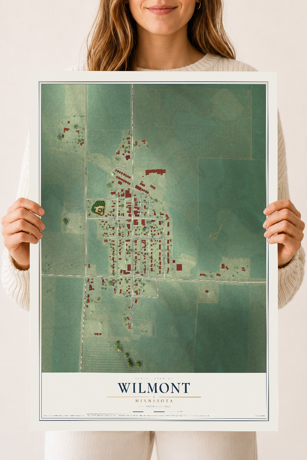 Map of Wilmont, Minnesota, 18 x 24 inch unframed archival matte print