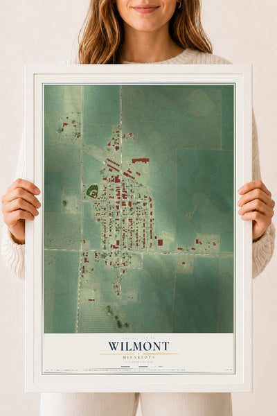 Map of Wilmont, Minnesota, 18 x 24 inch print in a white wood frame