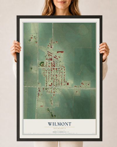 Map of Wilmont, Minnesota, 24 x 36 inch print in a black wood frame
