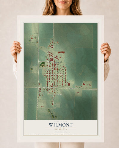 Map of Wilmont, Minnesota, 24 x 36 inch print in a white wood frame