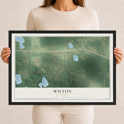 Map of Wilton, Minnesota, 12 x 18 inch print in a black wood frame