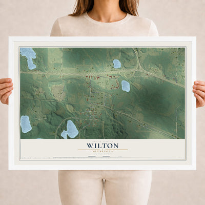 Map of Wilton, Minnesota, 18 x 24 inch print in a white wood frame