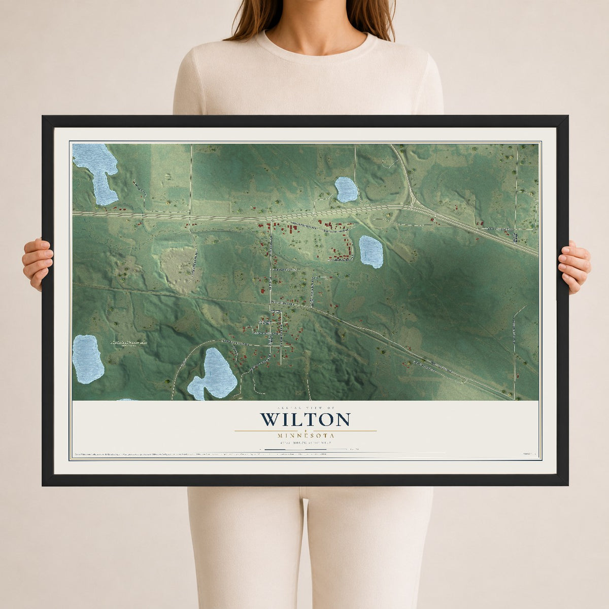 Map of Wilton, Minnesota, 24 x 36 inch print in a black wood frame