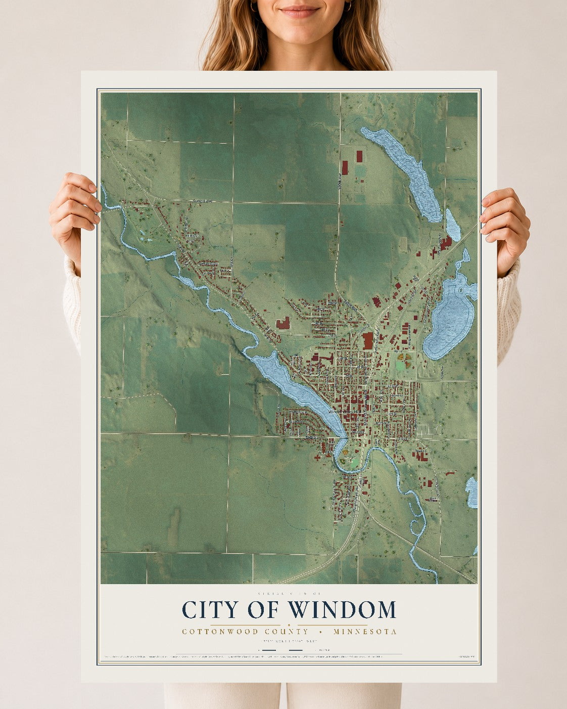 Map of Windom, Minnesota, 24 x 36 inch unframed archival matte print