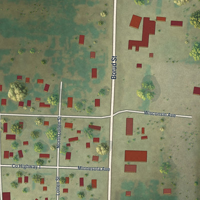 Second close-up of the map of Winger, Minnesota print showing more streets and buildings