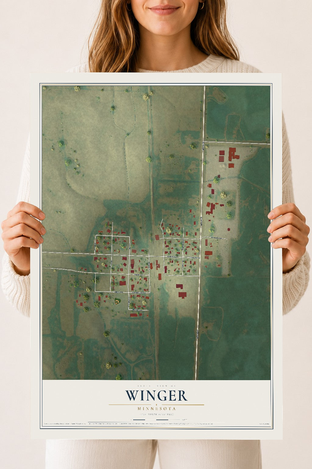 Map of Winger, Minnesota, 18 x 24 inch unframed archival matte print