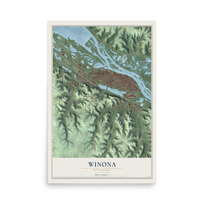 Map of Winona, Minnesota, 12 x 18 inch unframed archival matte print