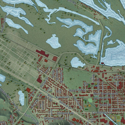 Second close-up of the map of Winona, Minnesota print showing more streets and buildings