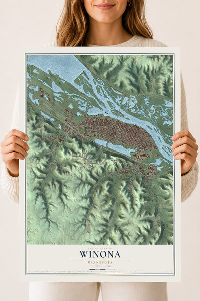 Map of Winona, Minnesota, 18 x 24 inch unframed archival matte print