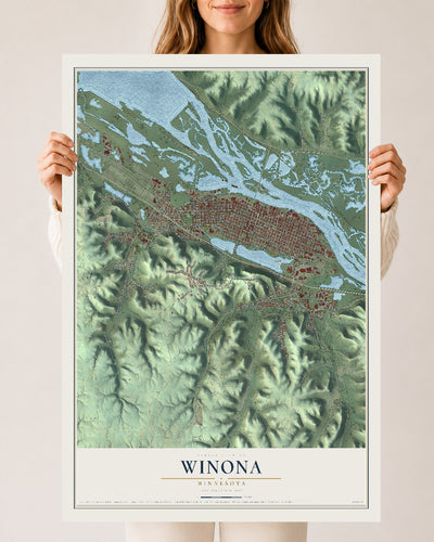 Map of Winona, Minnesota, 24 x 36 inch unframed archival matte print