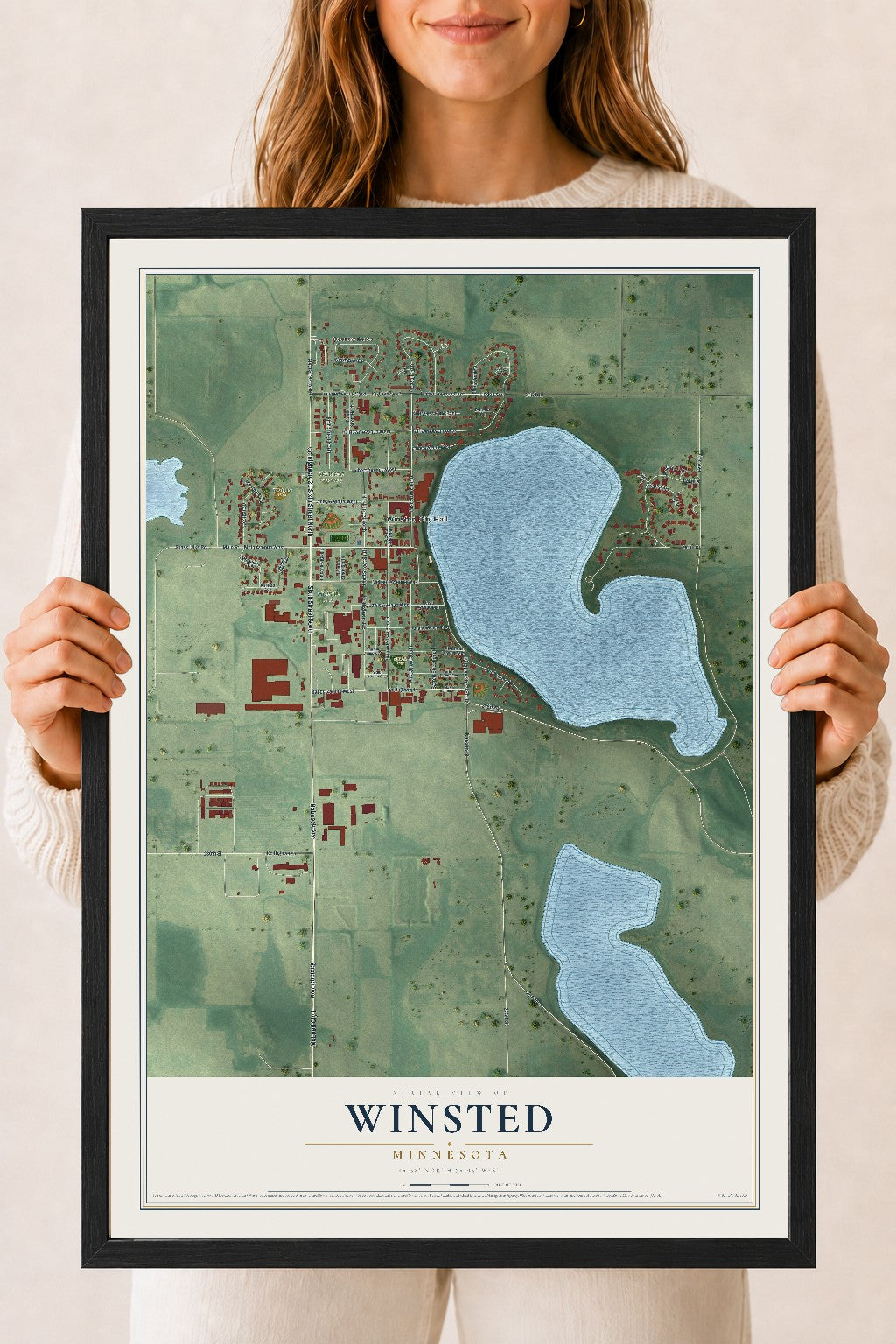 Map of Winsted, Minnesota, 18 x 24 inch print in a black wood frame