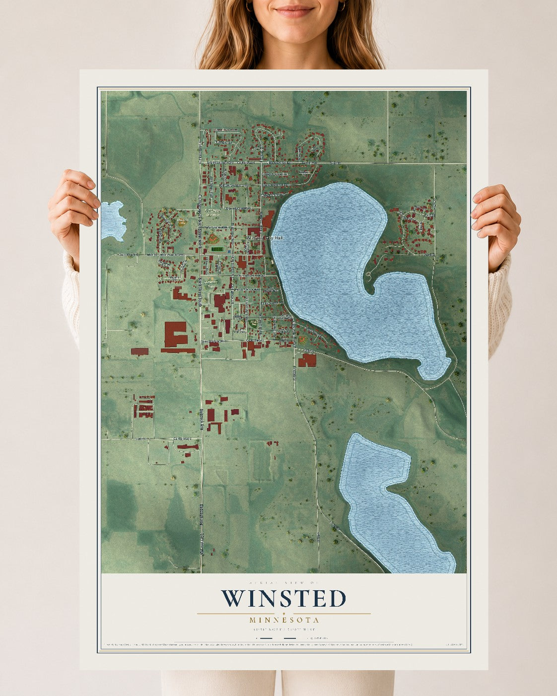 Map of Winsted, Minnesota, 24 x 36 inch unframed archival matte print