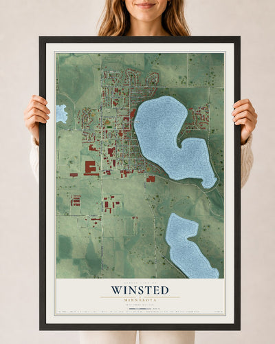 Map of Winsted, Minnesota, 24 x 36 inch print in a black wood frame