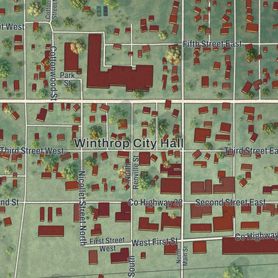Close-up of the map of Winthrop, Minnesota print showing street and building detail