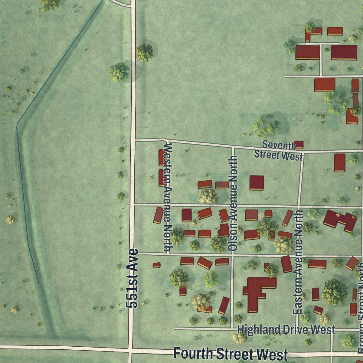 Second close-up of the map of Winthrop, Minnesota print showing more streets and buildings