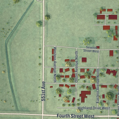 Second close-up of the map of Winthrop, Minnesota print showing more streets and buildings