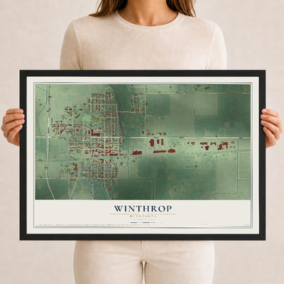 Map of Winthrop, Minnesota, 12 x 18 inch print in a black wood frame