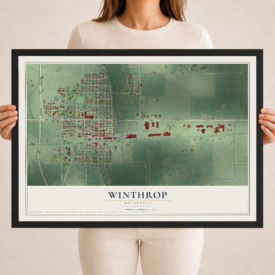Map of Winthrop, Minnesota, 18 x 24 inch print in a black wood frame