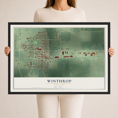 Map of Winthrop, Minnesota, 24 x 36 inch print in a black wood frame