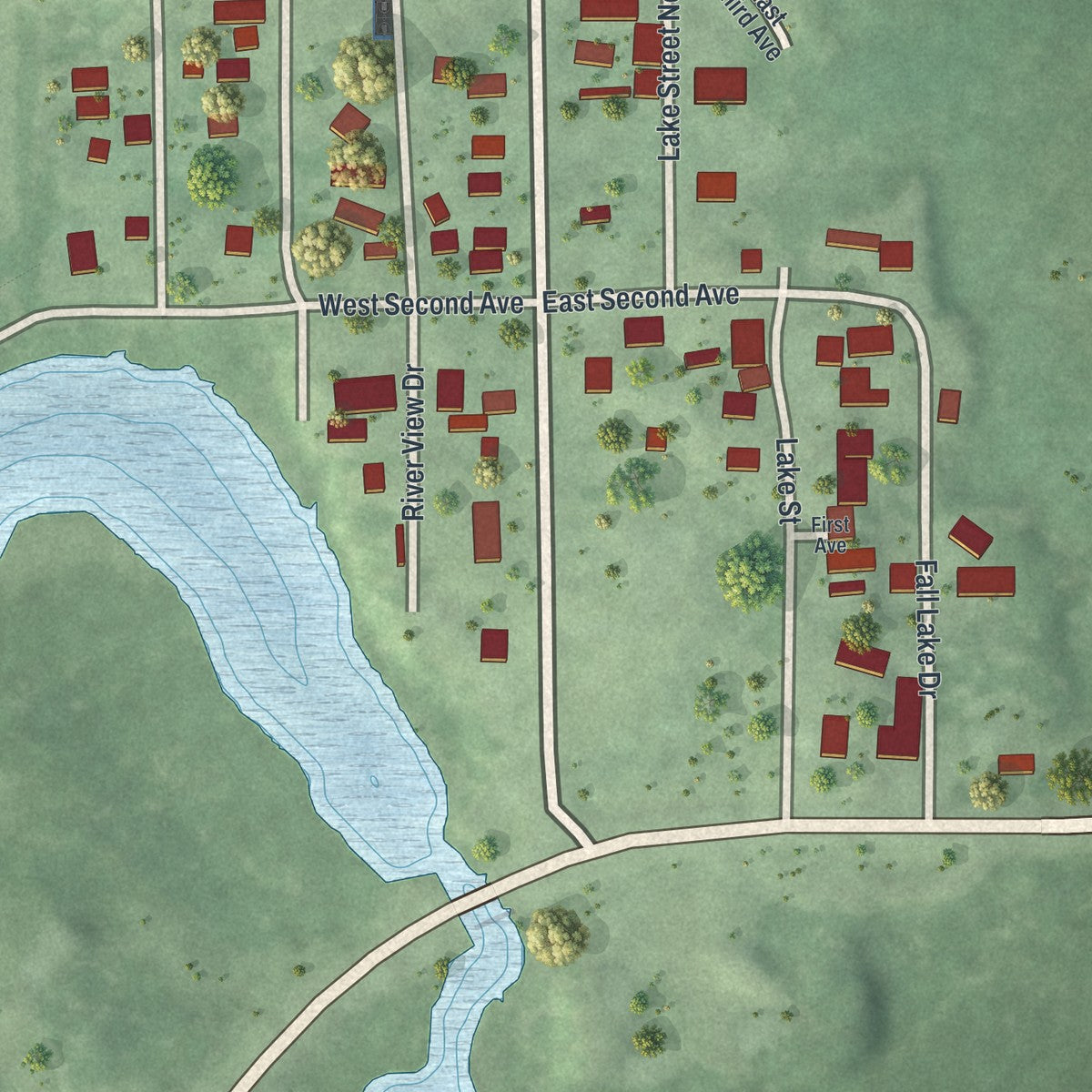 Second close-up of the map of Winton, Minnesota print showing more streets and buildings