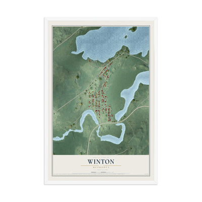 Map of Winton, Minnesota, 12 x 18 inch print in a white wood frame