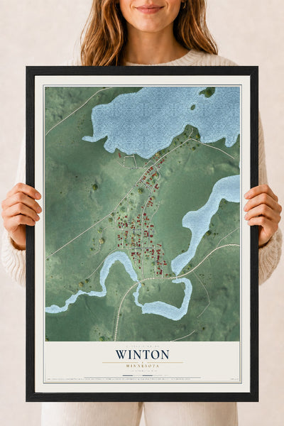 Map of Winton, Minnesota, 18 x 24 inch print in a black wood frame