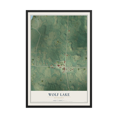 Map of Wolf Lake, Minnesota, 12 x 18 inch print in a black wood frame