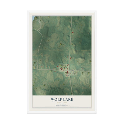 Map of Wolf Lake, Minnesota, 12 x 18 inch print in a white wood frame