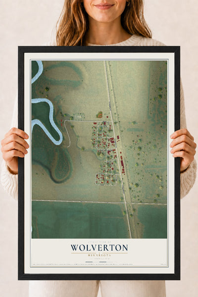 Map of Wolverton, Minnesota, 18 x 24 inch print in a black wood frame