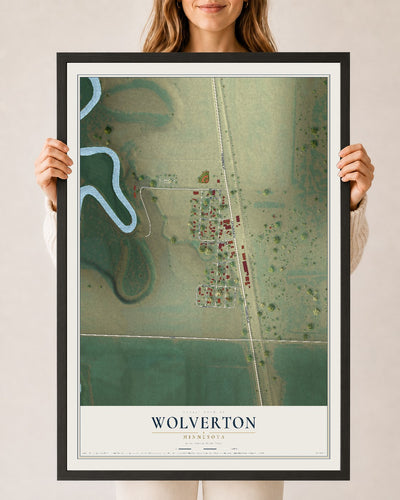 Map of Wolverton, Minnesota, 24 x 36 inch print in a black wood frame