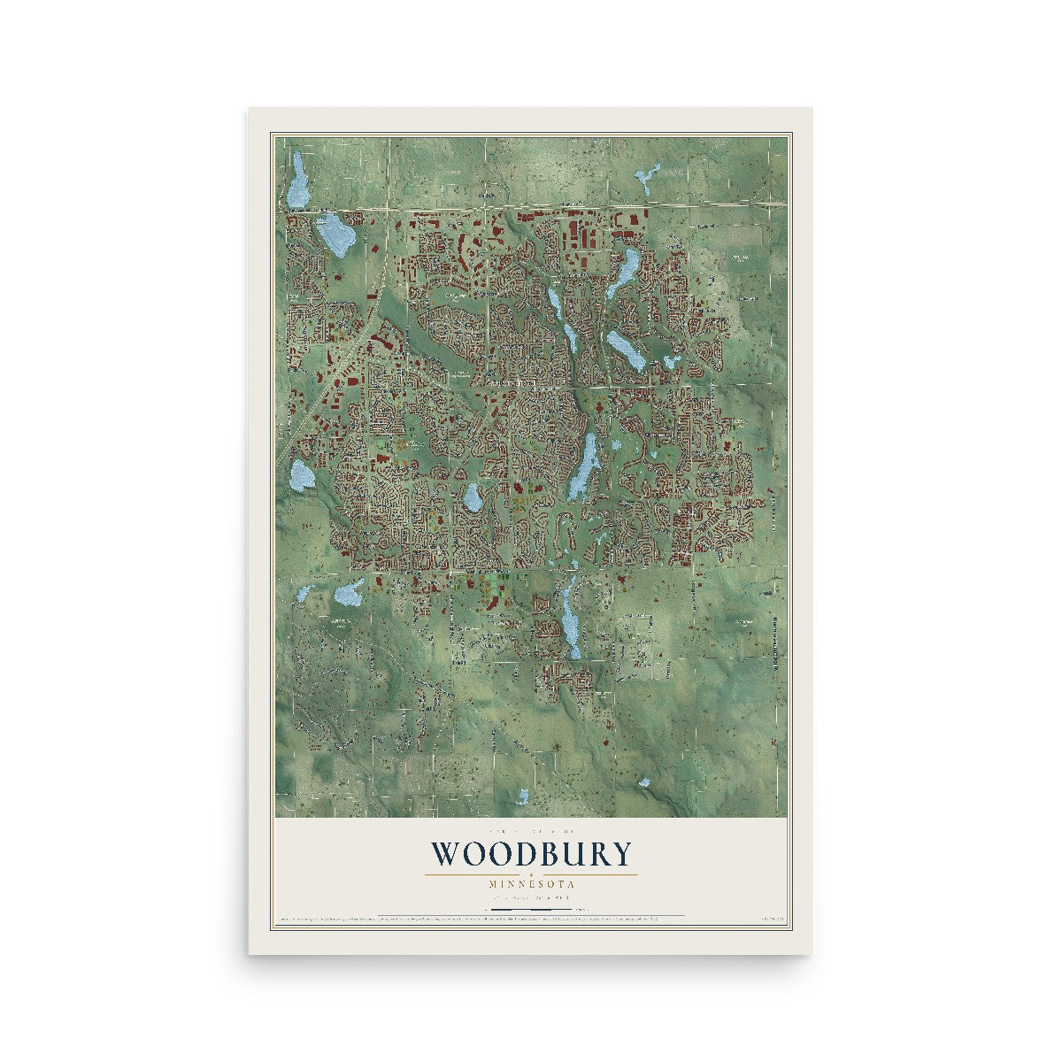 Map of Woodbury, Minnesota, 12 x 18 inch unframed archival matte print