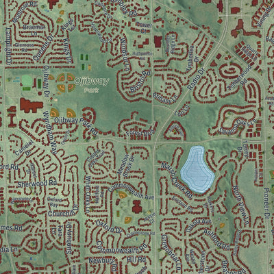 Close-up of the map of Woodbury, Minnesota print showing street and building detail
