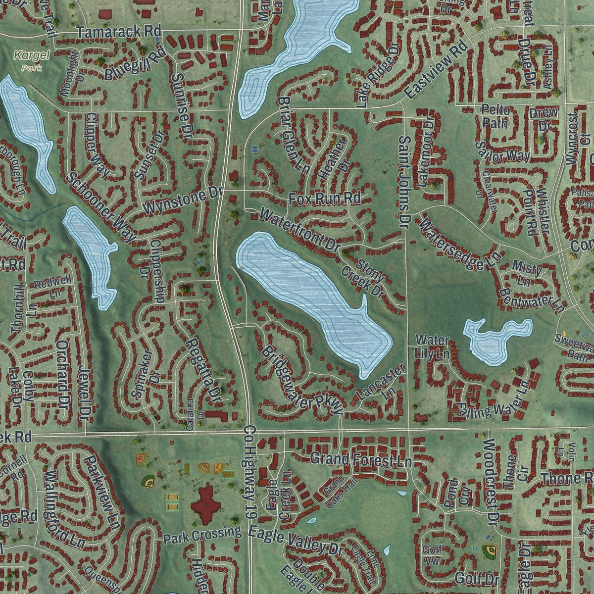 Second close-up of the map of Woodbury, Minnesota print showing more streets and buildings