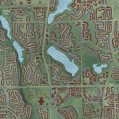 Second close-up of the map of Woodbury, Minnesota print showing more streets and buildings