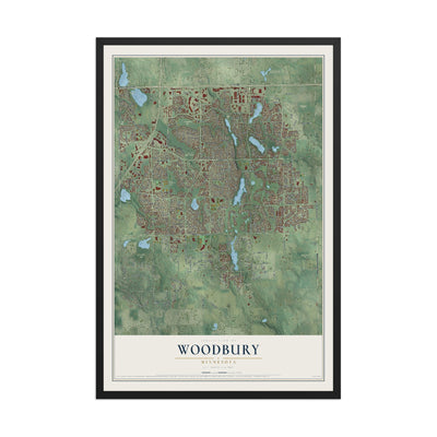 Map of Woodbury, Minnesota, 12 x 18 inch print in a black wood frame