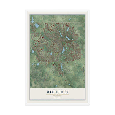 Map of Woodbury, Minnesota, 12 x 18 inch print in a white wood frame