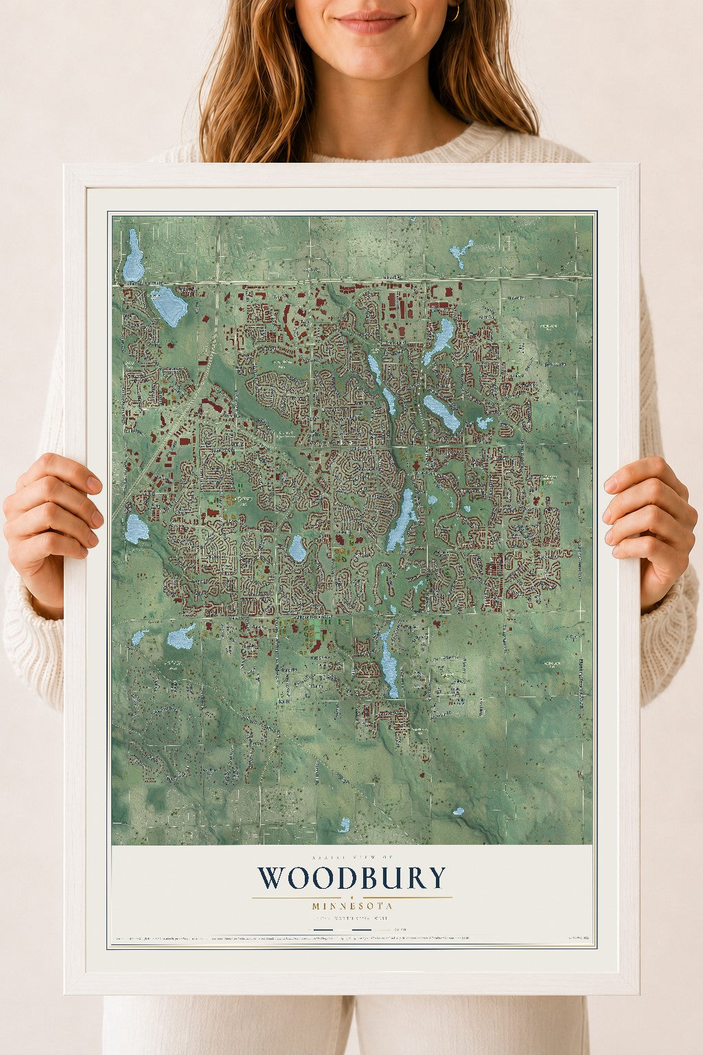 Map of Woodbury, Minnesota, 18 x 24 inch print in a white wood frame