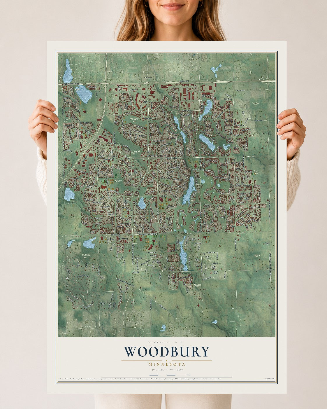 Map of Woodbury, Minnesota, 24 x 36 inch unframed archival matte print