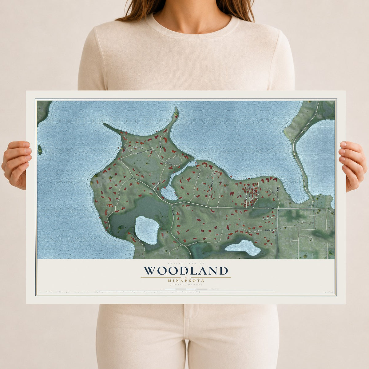 Map of Woodland, Minnesota, 12 x 18 inch unframed archival matte print