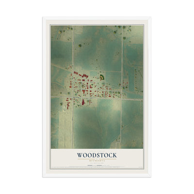 Map of Woodstock, Minnesota, 12 x 18 inch print in a white wood frame