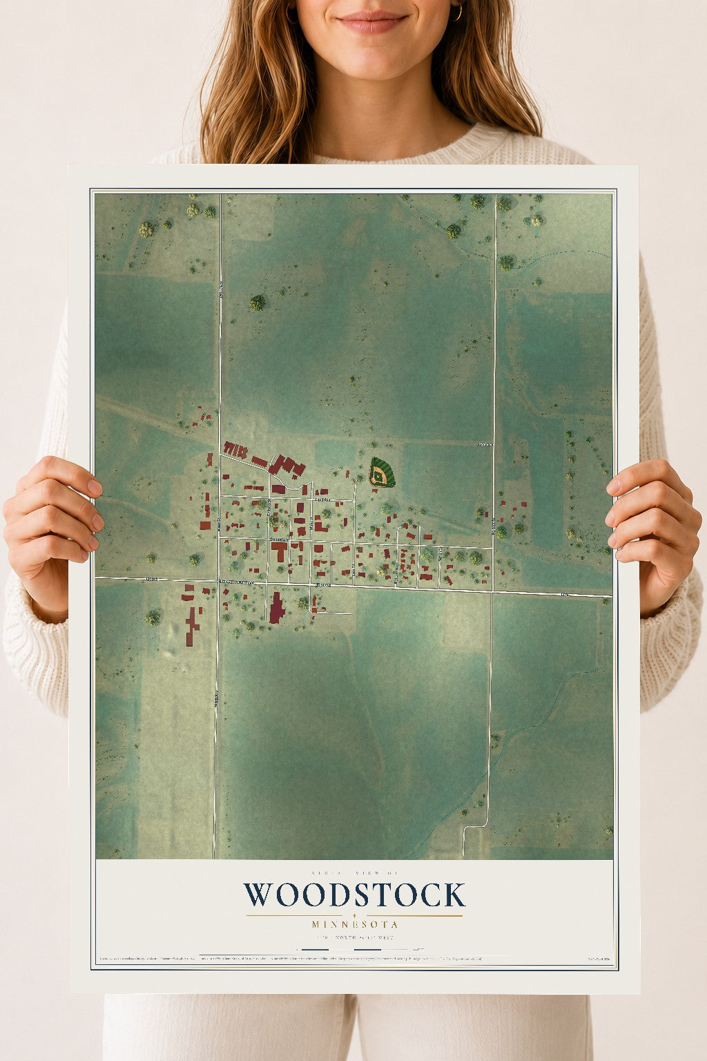 Map of Woodstock, Minnesota, 18 x 24 inch unframed archival matte print