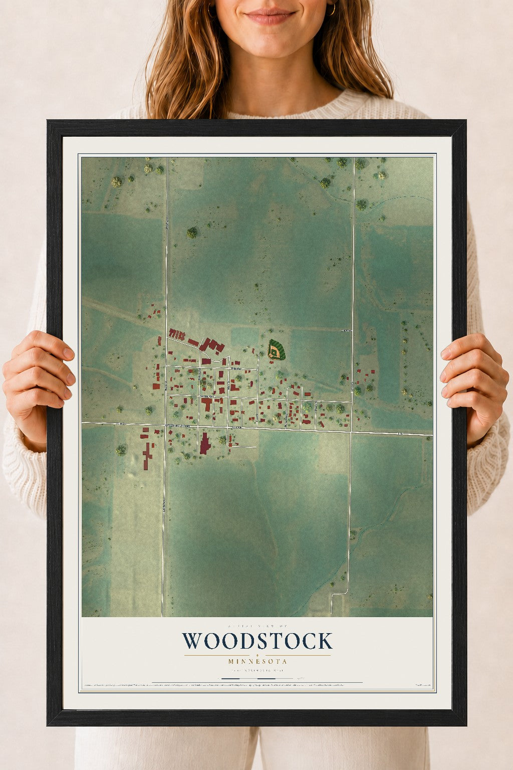 Map of Woodstock, Minnesota, 18 x 24 inch print in a black wood frame