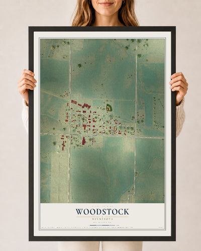 Map of Woodstock, Minnesota, 24 x 36 inch print in a black wood frame