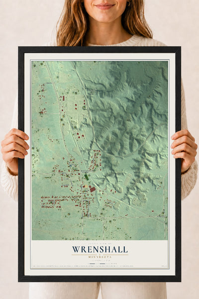 Map of Wrenshall, Minnesota, 18 x 24 inch print in a black wood frame
